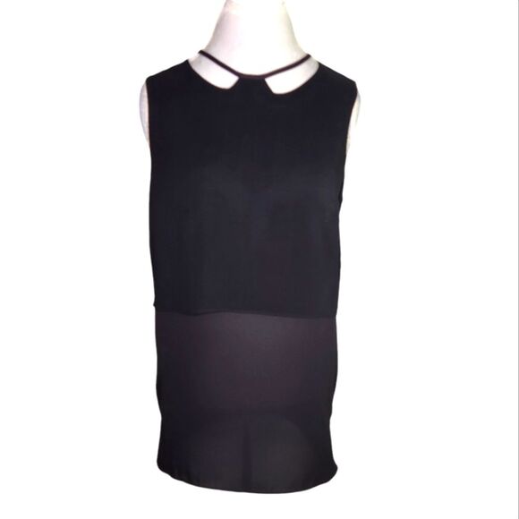 BCBGeneration Black Cut Out Neck Layered Look Chiffon Sleeveless Blouse Medium - Picture 1 of 8